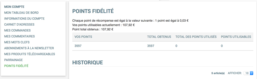 Modification de l'utilisation des points